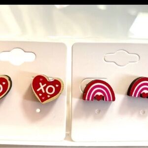 Valentines wood earrings studs sold 2 pair of your choice 9.00  a set one alloy